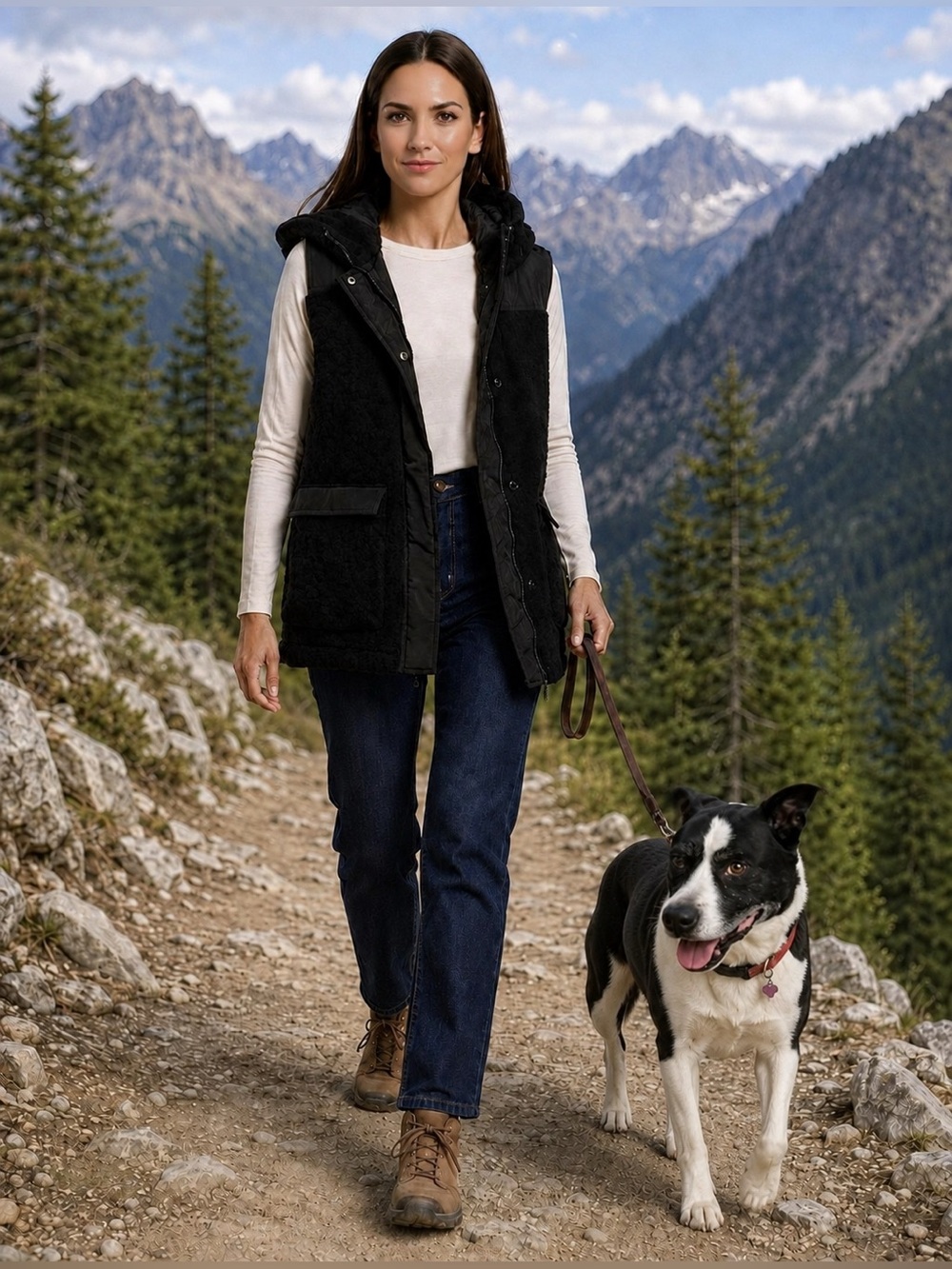 BCBGMAXAZRIA Black Sherpa Teddy Hooded Utility Vest Size- Medium- NWT